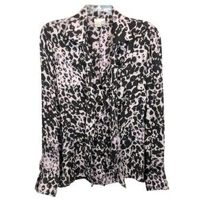 WORTH Silk Shirt  Women's Size 8  Purple Leopard Print Blouse Top  Removable Tie